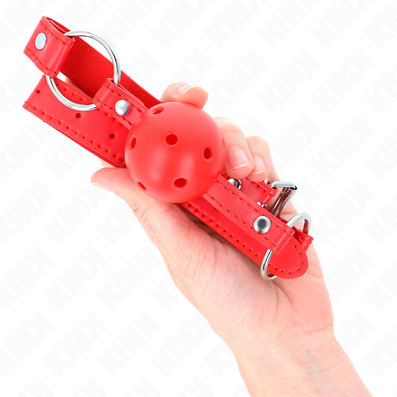 KINK – Atmungsaktiver Ball 4 cm Knebel mit Doppelniet Modell 1 rot 62,5 x 2,5 cm verstellbar 42–58 cm
