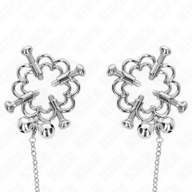 KINK – Metallische Blumen-Nippelklammern mit Kette