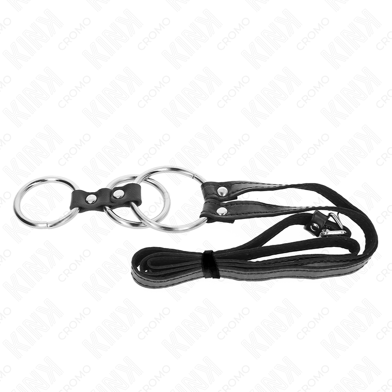 KINK – Dreifacher Metall-Penisring mit Ledergurt, 3,8–5 cm, 112 cm