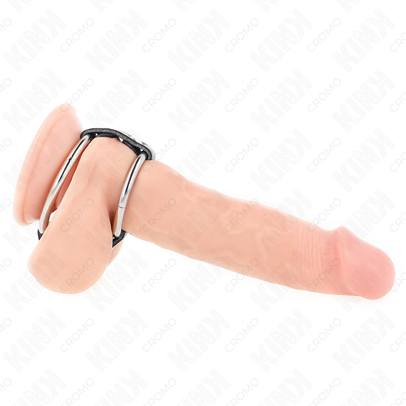 KINK – doppelter Metall-Penisring mit Lederverbindung, 3,8–5 cm
