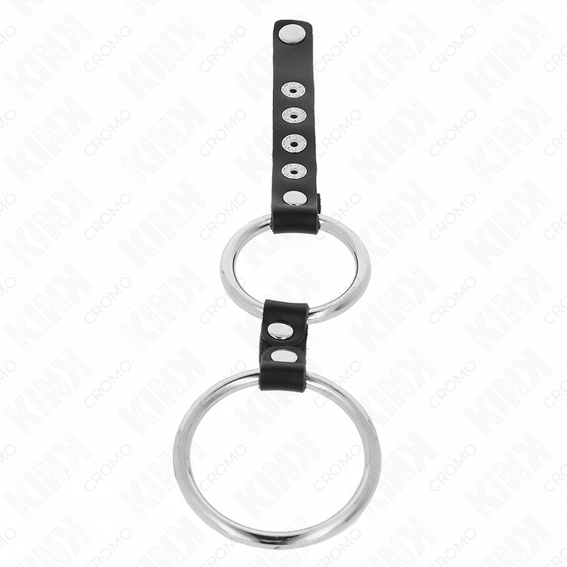 KINK – doppelter Metall-Penisring mit Lederverbindung, 3,8–5 cm
