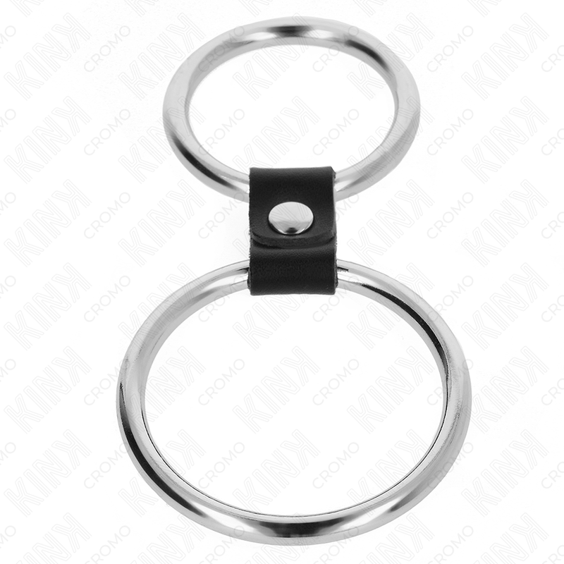KINK – doppelter Metall-Penisring mit Lederband, 3,7–5 cm, Modell 1