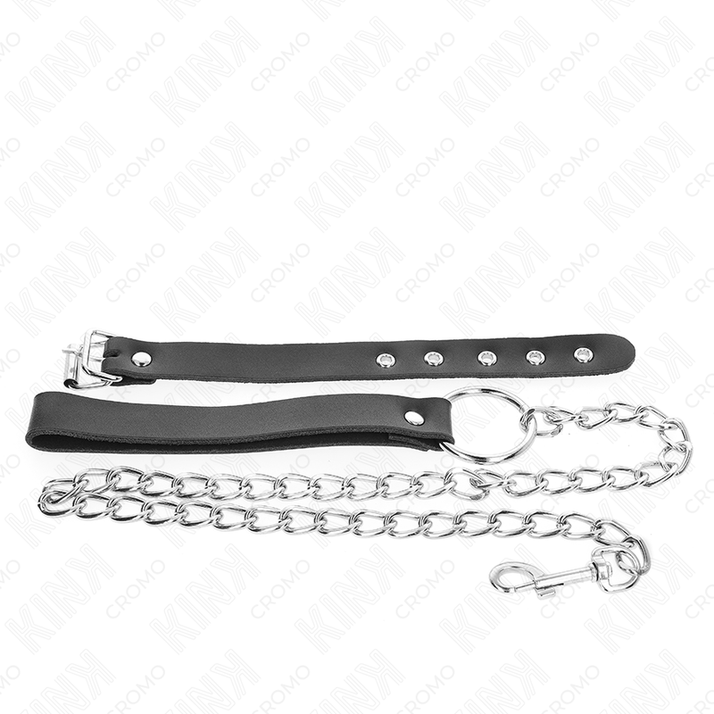 KINK – Leder-Penisring mit Metallkette, Riemen 21,5 × 2 cm, Kette 60 cm