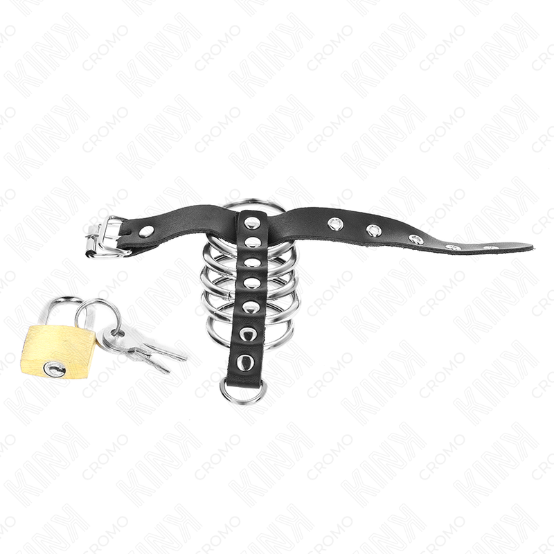 KINK – Leder-Penisring mit 5 Metallringen, Riemen 21 × 2 cm, Ringe 3–4 cm