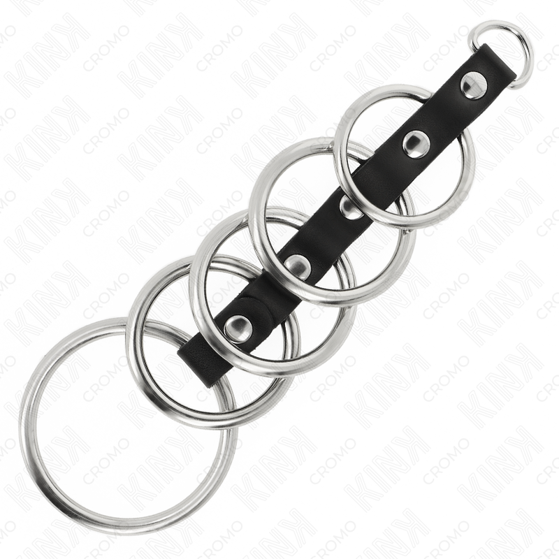 KINK – 5 Metall-Penisringe mit Lederverbindung, 3,2–5 cm
