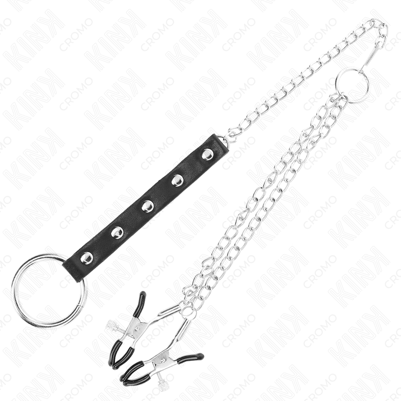 KINK – Metall-Penisring mit Kette und verstellbaren Nippelklemmen