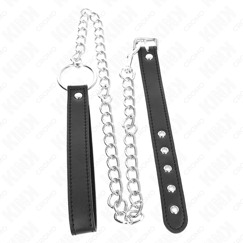 KINK – Penisring aus Kunstleder 21,5 x 2 cm mit 60 cm Metallkette und Kunstlederband