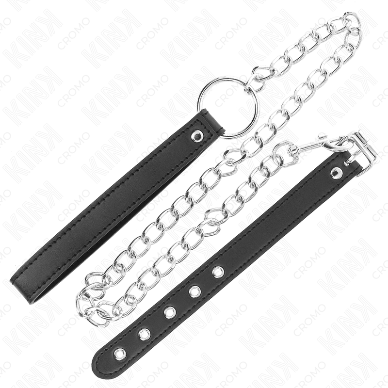 KINK – Penisring aus Kunstleder 21,5 x 2 cm mit 60 cm Metallkette und Kunstlederband