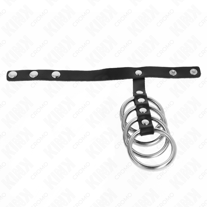 KINK – 4 Metall-Penisringe mit Lederband und Druckknopfverschluss, 3,8 cm, 22 × 1,5 cm