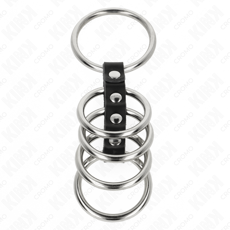 KINK – 5 Metall-Penisringe mit Lederverbindung, 3,7–5 cm