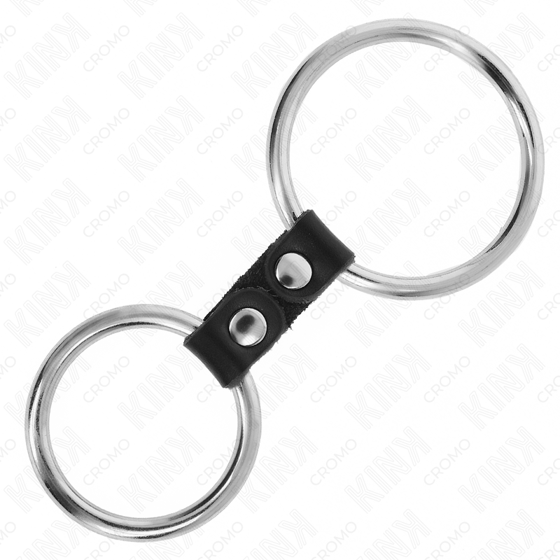 KINK – Doppelter Metall-Penisring mit Lederband, Modell 2, 3,7–5 cm