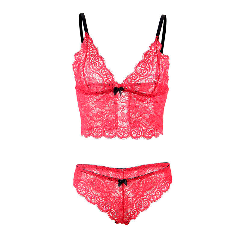SUBBLIME – Nachthemd + Höschen aus Seide und Spitze Rot L/XL