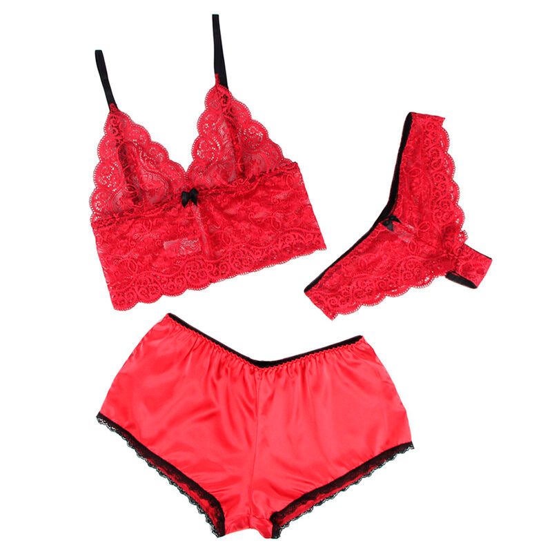 SUBBLIME – Nachthemd + Höschen aus Seide und Spitze Rot L/XL