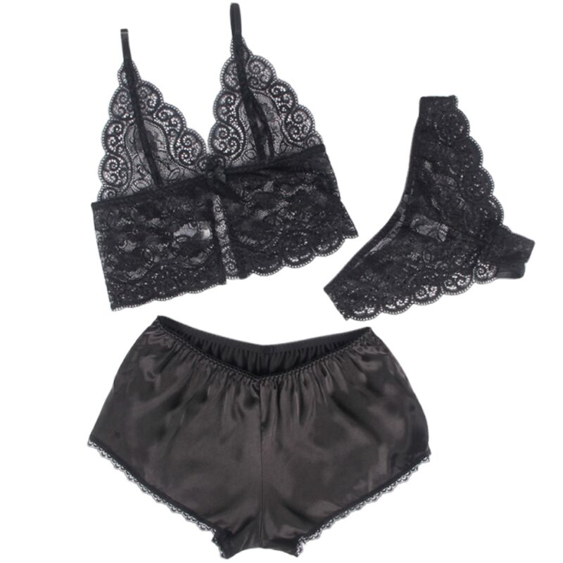 SUBBLIME – Nachthemd + Höschen aus Seide und Spitze Schwarz L/XL