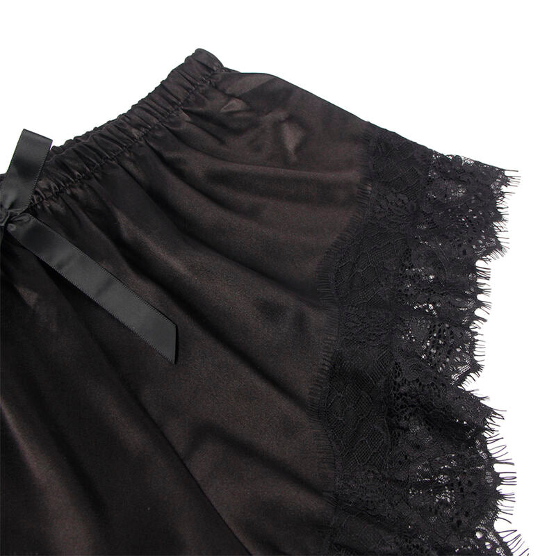 SUBBLIME – Lässiges Seiden-Nachthemd + Spitzenhose Schwarz L/XL