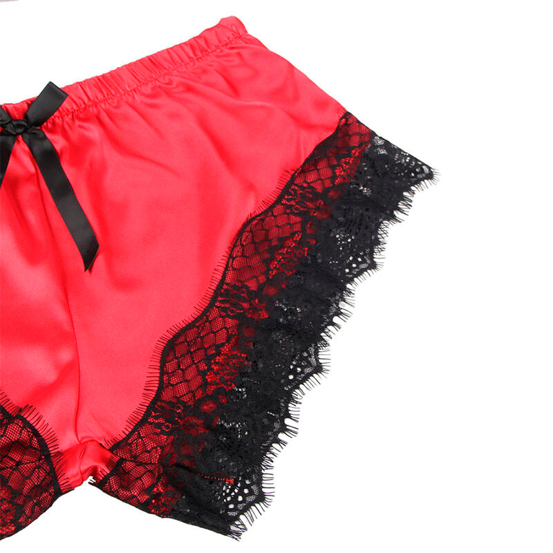 SUBBLIME – Lässiges Seiden-Nachthemd + Spitzenhose Schwarz/Rot S/M