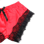 SUBBLIME – Lässiges Seiden-Nachthemd + Spitzenhose Schwarz/Rot S/M
