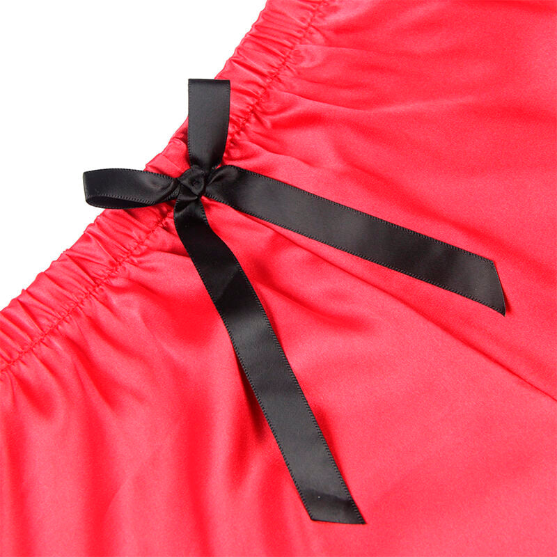 SUBBLIME – Lässiges Seiden-Nachthemd + Spitzenhose Schwarz/Rot S/M