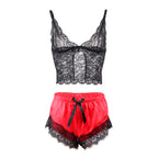 SUBBLIME – Lässiges Seiden-Nachthemd + Spitzenhose Schwarz/Rot L/XL