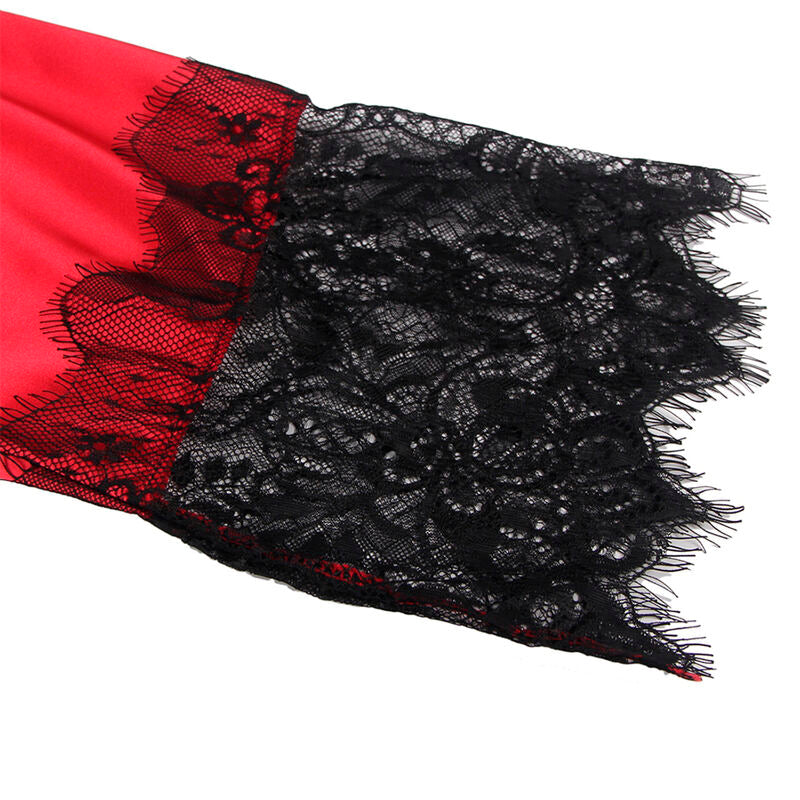 SUBBLIME – Spitzen-Unterhemd mit transparentem Rücken und String Rot/Schwarz L/XL
