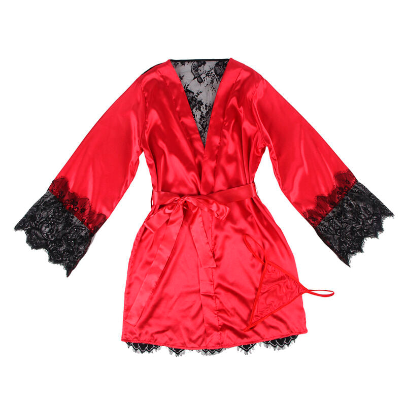 SUBBLIME – Spitzen-Unterhemd mit transparentem Rücken und String Rot/Schwarz L/XL