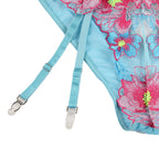 SUBBLIME – BH + Höschen mit Strumpfgürtel Blumendesign Blau S/M