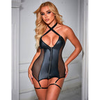 SUBBLIME – 954451 Sexy Mesh-Kleid Leder Schwarz L/XL