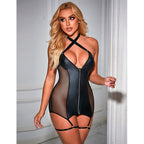SUBBLIME – 954451 Sexy Mesh-Kleid Leder Schwarz L/XL