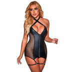 SUBBLIME – 954451 Sexy Mesh-Kleid Leder Schwarz L/XL