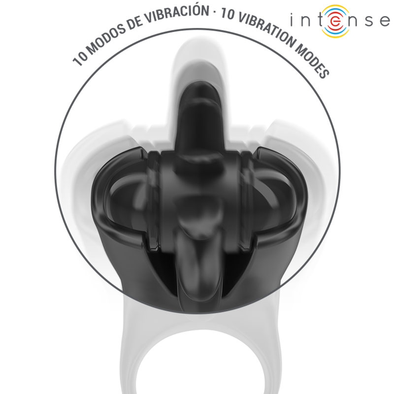 INTENSE – Mabel vibrierender Penisring mit Klitorisstimulator, 10 Vibrationsmodi, Schwarz