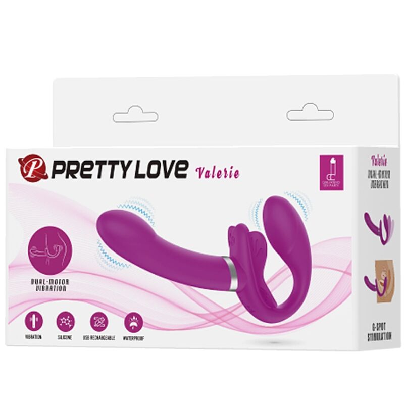 PRETTY LOVE - Valerie Doppel-Strap-on-Vibrator, 12 Vibrationsmodi, Lila