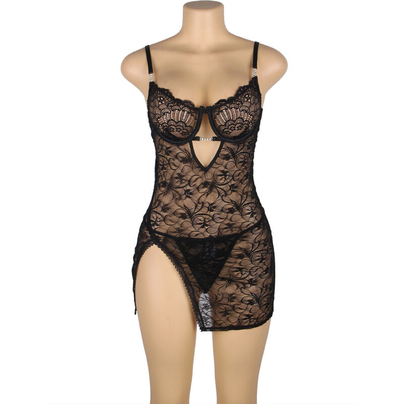 SUBBLIME – 954185 Spitze Babydoll mit verstellbaren Trägern Schwarz S/M