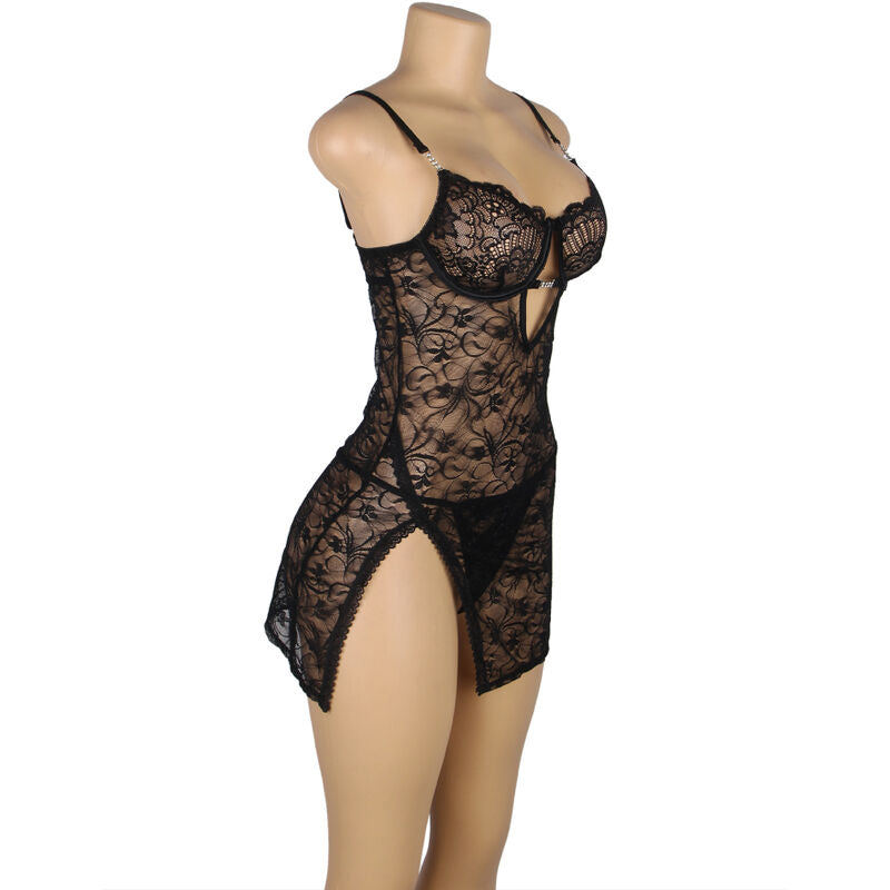 SUBBLIME – 954185 Spitze Babydoll mit verstellbaren Trägern Schwarz S/M