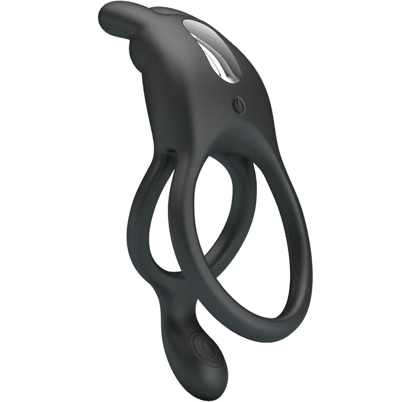 PRETTY LOVE – Seth doppelter Rabbit-Penisring mit Vibration, 7 Vibrationsmodi, Schwarz