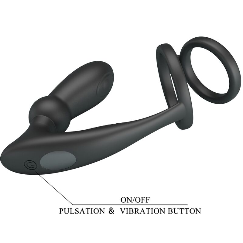 PRETTY LOVE – Emoni vibrierender Penisring mit Analplug, 12 Vibrationsmodi, Schwarz