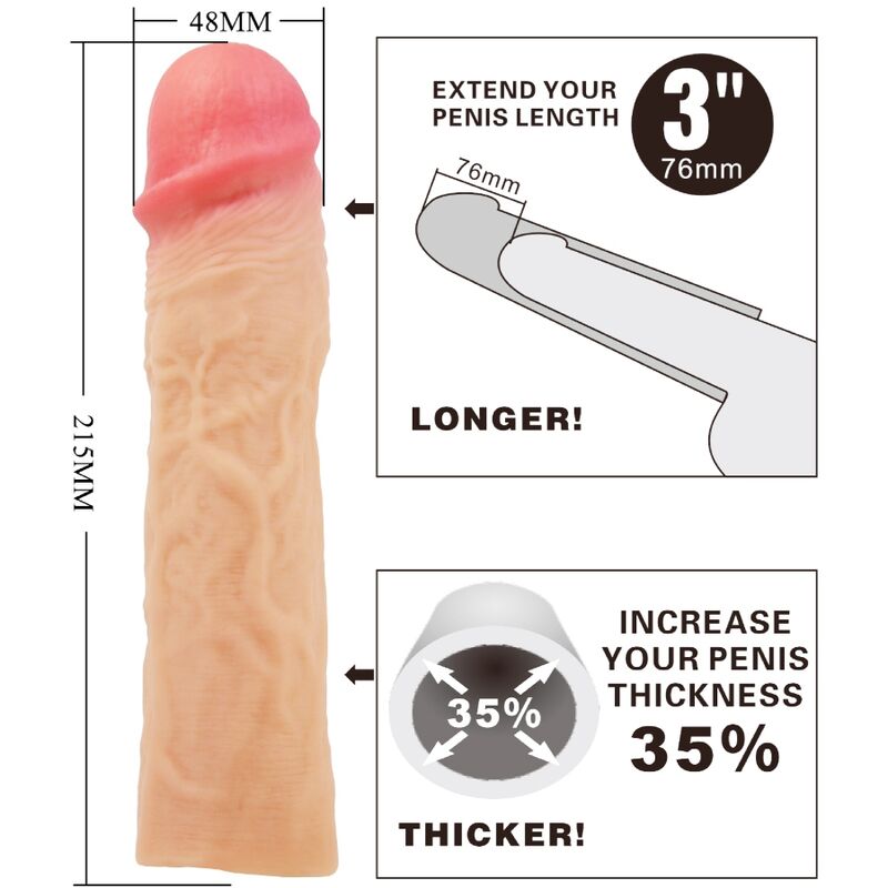 PRETTY LOVE – Derek flexible Penisverlängerungshülle mit 7,6 cm Verlängerung, Hautfarben