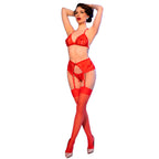 CHILIROSE – CR 4848 Roter Spitzen-BH + Tanga + Strümpfe Set