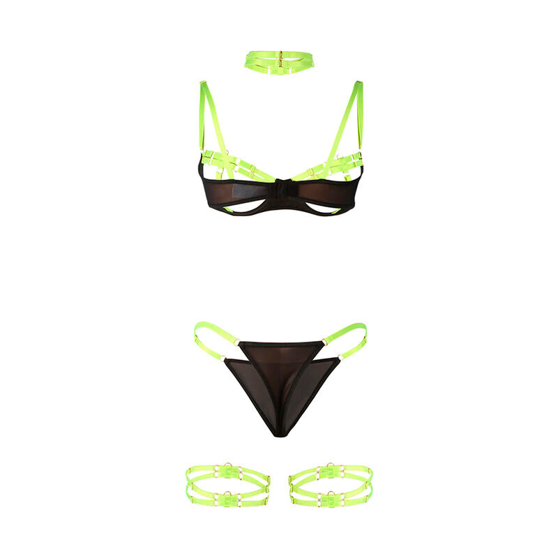 SUBBLIME – BH-Set mit Halskette und Beindetails Fluorescent Green S/M