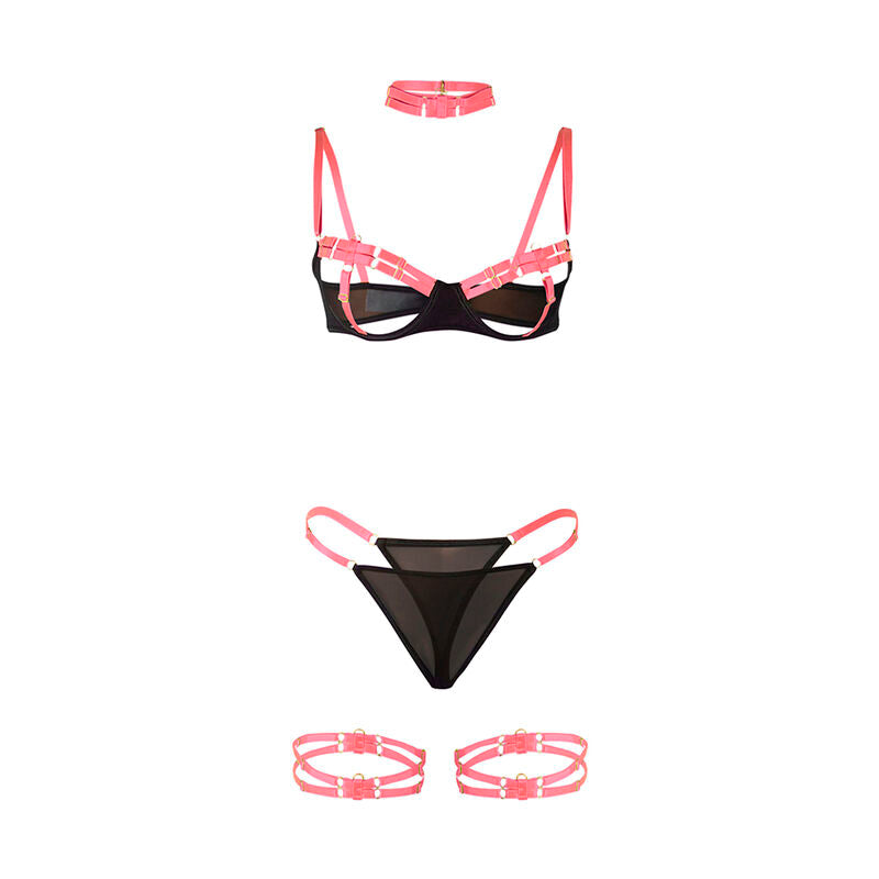 SUBBLIME – BH-Set mit Halskette und Beindetails Fluorescent Pink L/XL