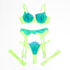 SUBBLIME – 955311 BH-Set mit Spitze und Strumpfband Grün und Blau S/M