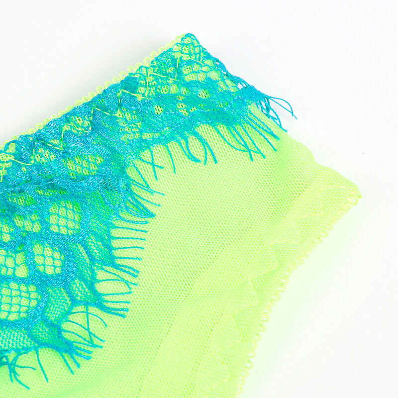 SUBBLIME – 955328 BH-Set mit Spitze und Strumpfband Grün und Blau L/XL