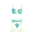 SUBBLIME – 955328 BH-Set mit Spitze und Strumpfband Grün und Blau L/XL