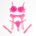 SUBBLIME – 955359 BH-Set mit Spitze und Strumpfbändern Rosa und Lila S/M