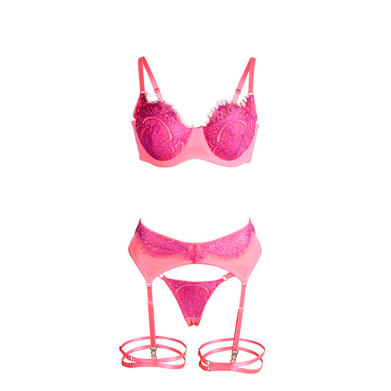 SUBBLIME – 955359 BH-Set mit Spitze und Strumpfbändern Rosa und Lila S/M
