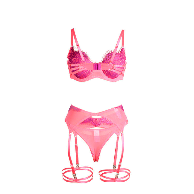 SUBBLIME – 955359 BH-Set mit Spitze und Strumpfbändern Rosa und Lila S/M
