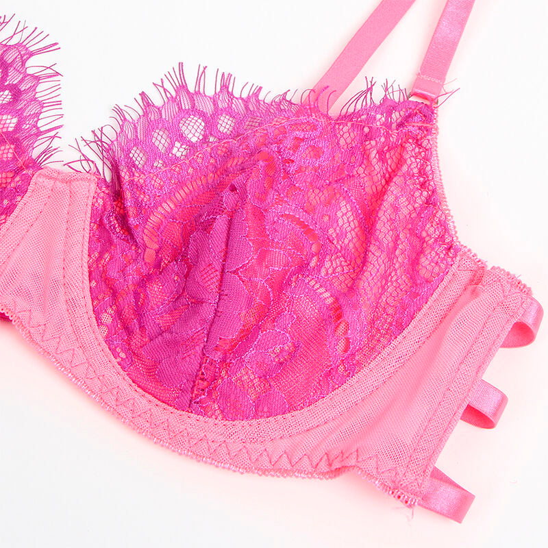 SUBBLIME – 955366 BH-Set mit Spitze und Strumpfband Rosa und Lila L/XL