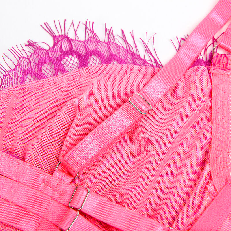 SUBBLIME – 955366 BH-Set mit Spitze und Strumpfband Rosa und Lila L/XL