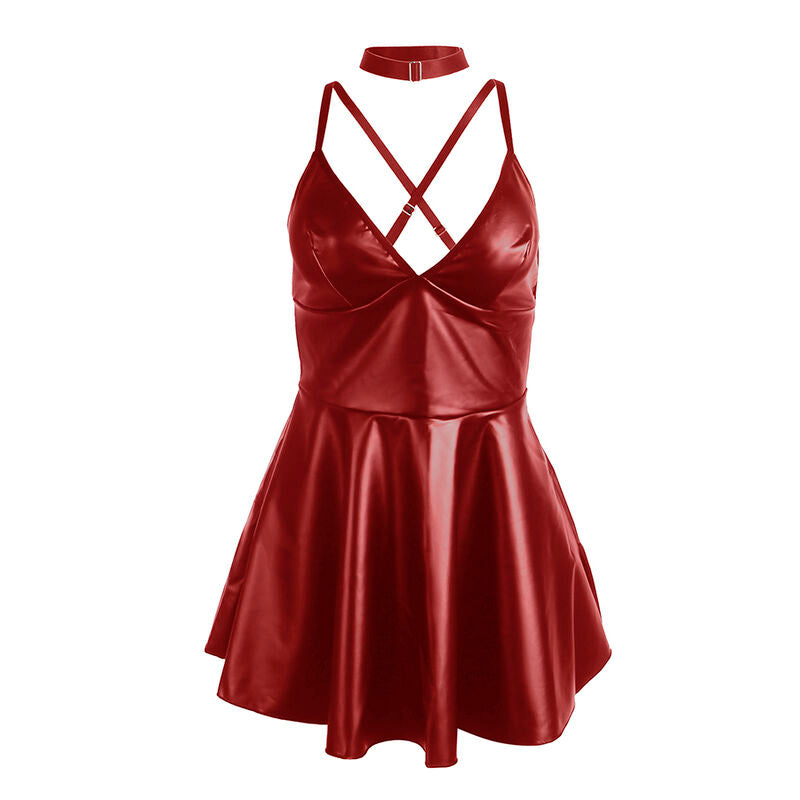 SUBBLIME – 955403 Kleid mit burgunderroten Lederträgern L/XL