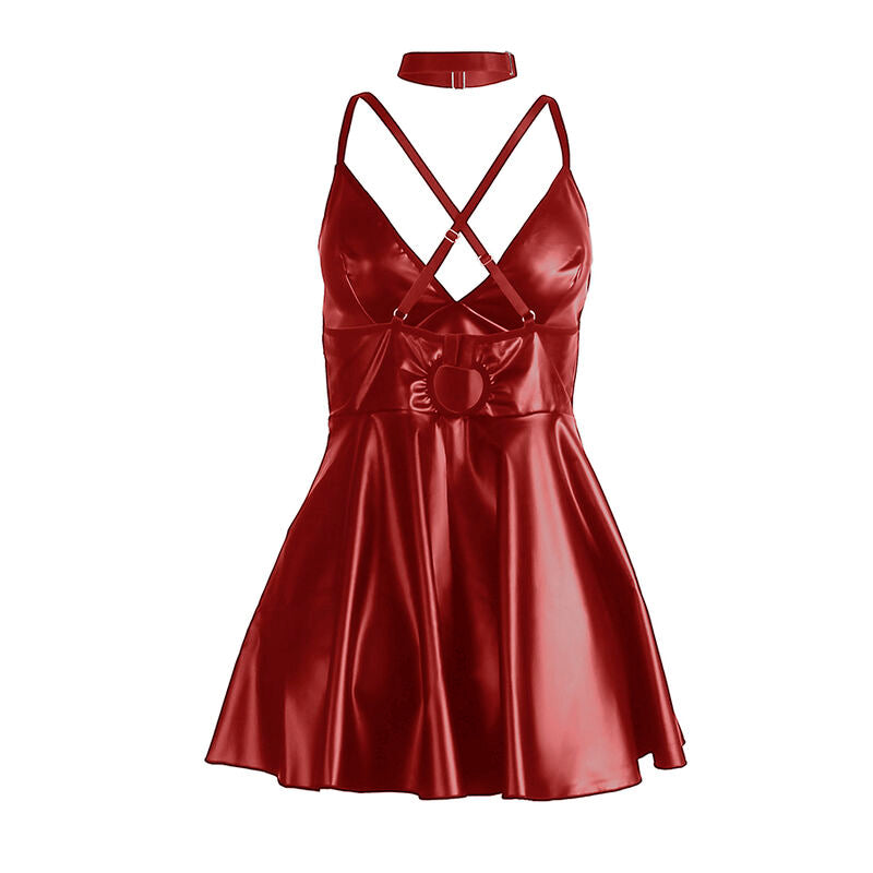 SUBBLIME – 955403 Kleid mit burgunderroten Lederträgern L/XL