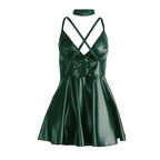 SUBBLIME – 955434 Kleid mit grünen Lederträgern S/M